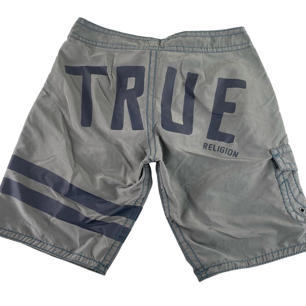 True Religion Gray Beach Cargo Board Shorts Men's Size 29